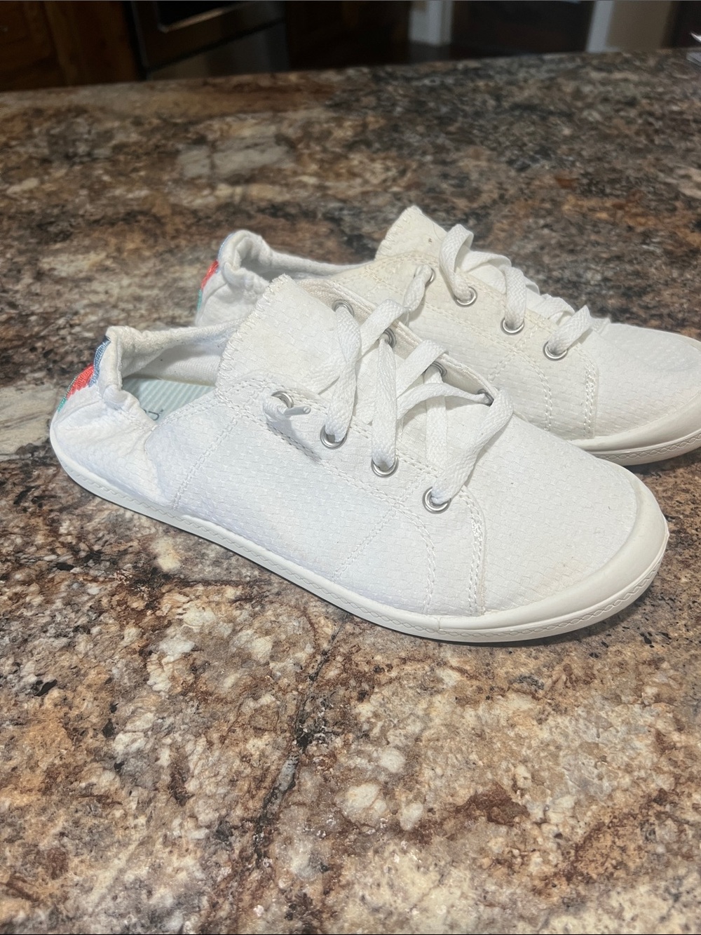 Time and Tru White Slip-On Lace-Up Sneakers with Coral Accent